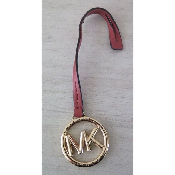 Michael Kors Salmon Pink Saffiano Leather "MK" Logo Hang Tag Key Purse Fob - Picture 1 of 5